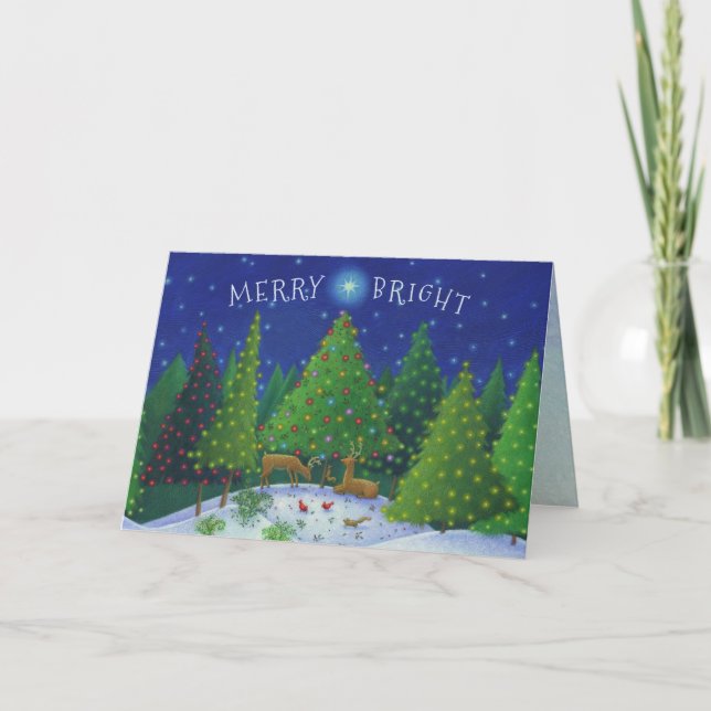 Tarjeta Festiva Navidades Reindeer Woodland Animals Merry Bright (Anverso)