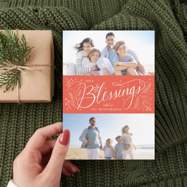 Tarjeta Festiva navidades religiosos bendicen el rojo con letras d (Subido por el creador)