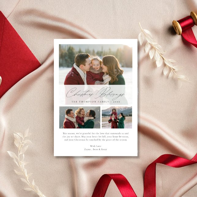 Tarjeta Festiva Navidades religiosos bendicen elegante foto famili (Subido por el creador)