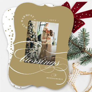 Tarjeta Festiva Navidades religiosos bendicen fotografía caligráfi