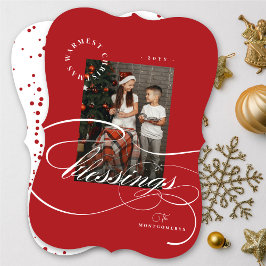 Tarjeta Festiva Navidades religiosos bendicen fotografía caligráfi