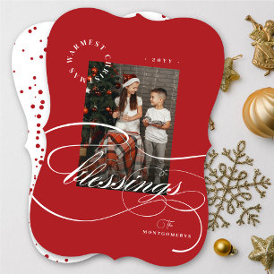 Tarjeta Festiva Navidades religiosos bendicen fotografía caligráfi