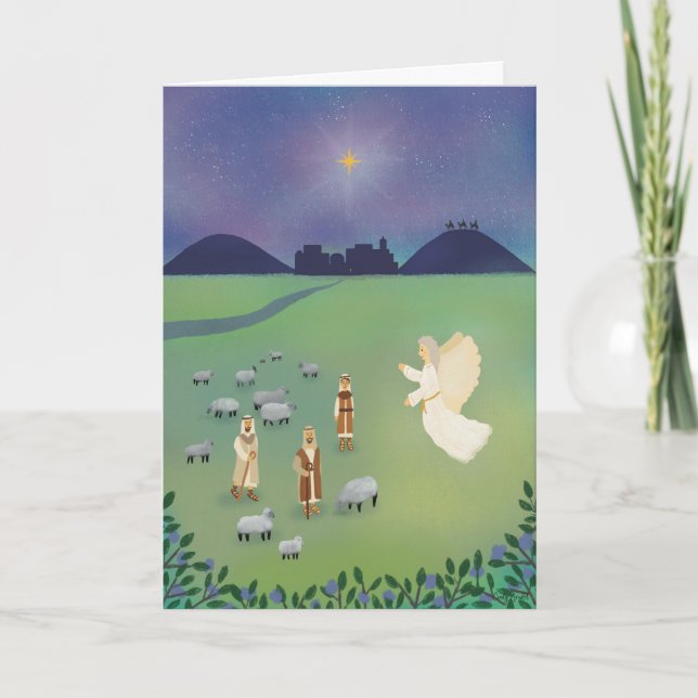 Tarjeta Festiva Navidades religiosos cristianos Luke 2 Pastores (Anverso)