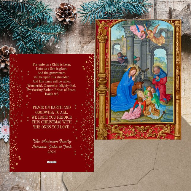 Tarjeta Festiva Navidades Religiosos cristianos medievales católic (Religious Christian Christmas Medieval Traditional Catholic Nativity Non Photo Holiday Card)
