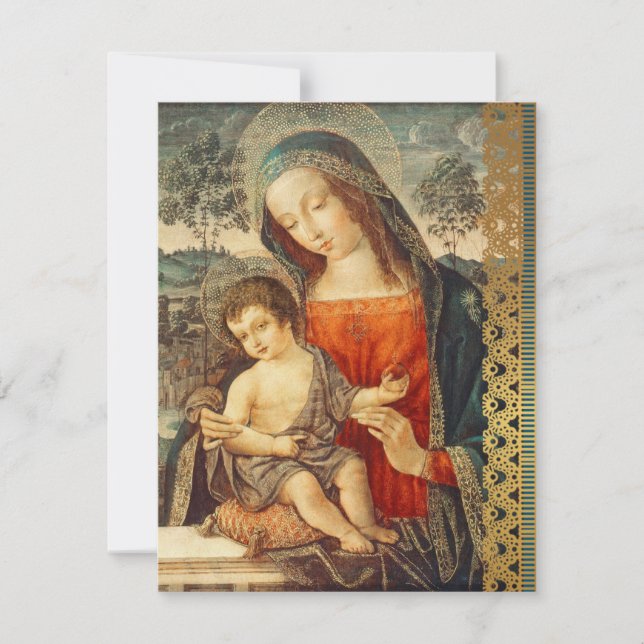 Tarjeta Festiva Navidades religiosos de arte clásico infantil de M (Anverso)