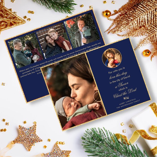 Tarjeta Festiva Navidades religiosos de Madonna y católicos infant (Midnight blue and gold religious Christmas card for Catholics and Christians with Madonna and Child)