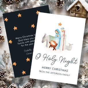 Tarjeta Festiva Navidades religiosos de Natividad Azul y Blanca