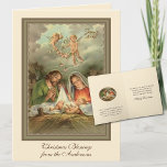 Tarjeta Festiva Navidades religiosos Jesús San José Virgen María<br><div class="desc">Presentando una hermosa imagen personalizada de Navidades tradicionales católicos de la Virgen María,  San José y los Ángeles mirando al Niño Jesús mientras él yace en el pesebre. Se pueden modificar todo el texto y las fuentes.</div>