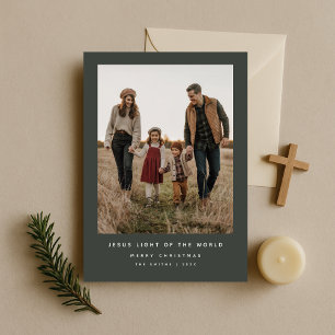 Tarjeta Festiva Navidades religiosos luz del mundo oscuro