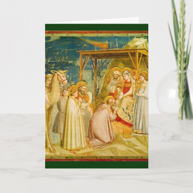 Tarjeta Festiva Navidades religiosos manejan la escena (Anverso)