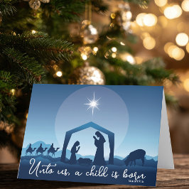 Tarjeta Festiva Navidades religiosos Natividad Escena azul