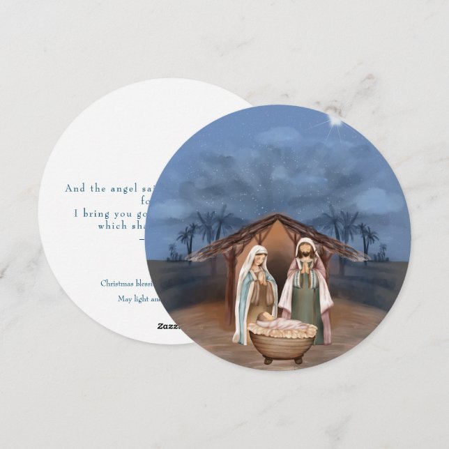 Tarjeta Festiva Navidades religiosos Natividad Escena y Escritura (Anverso / Reverso)
