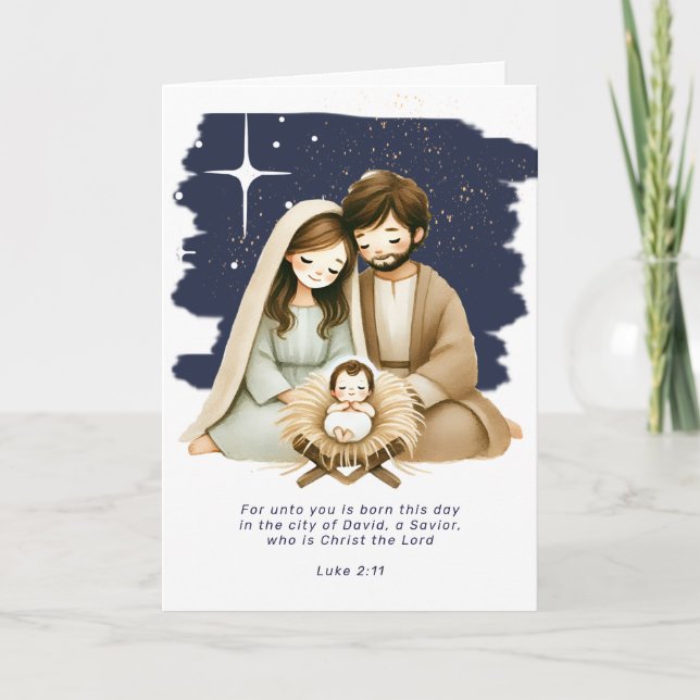 Tarjeta Festiva Navidades religiosos Natividad Escena y Escritura (Anverso)