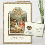 Tarjeta Festiva Navidades religiosos Natividad Escritura Verse<br><div class="desc">Con una hermosa imagen vintage de la Natividad con la Virgen María,  San José y el Niño Jesús con ángeles arriba. Adentro está la misma imagen con un versículo de la Escritura de Navidades. Se pueden modificar todo el texto y las fuentes.</div>