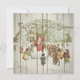 Tarjeta Festiva Navidades Religiosos Retro Vintage En Madera Vinta