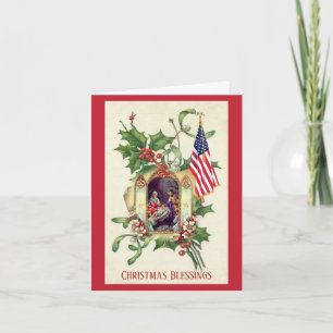 Tarjeta Festiva Navidades religiosos Vintage de bandera estadounid
