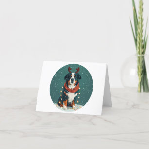 Tarjeta Festiva Navidades reno Perro de montaña Bernese