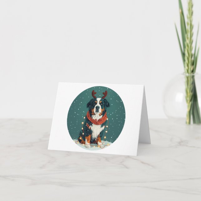 Tarjeta Festiva Navidades reno Perro de montaña Bernese (Anverso)