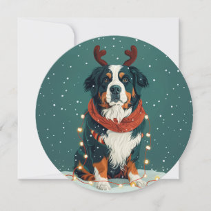 Tarjeta Festiva Navidades reno Perro de montaña Bernese