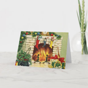 Tarjeta Festiva Navidades Reservas de chimenea y decoración