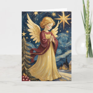 Tarjeta Festiva Navidades retro Angel Art Añadir tu propio mensaje