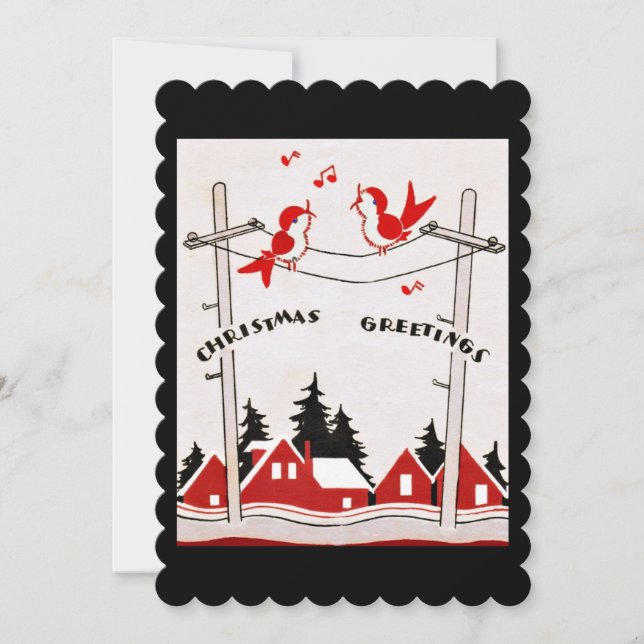 Tarjeta Festiva Navidades Retro Aves Saludos de Fiestas (Anverso)