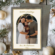 Navidades retro Black Gold Plaid Arch Happy