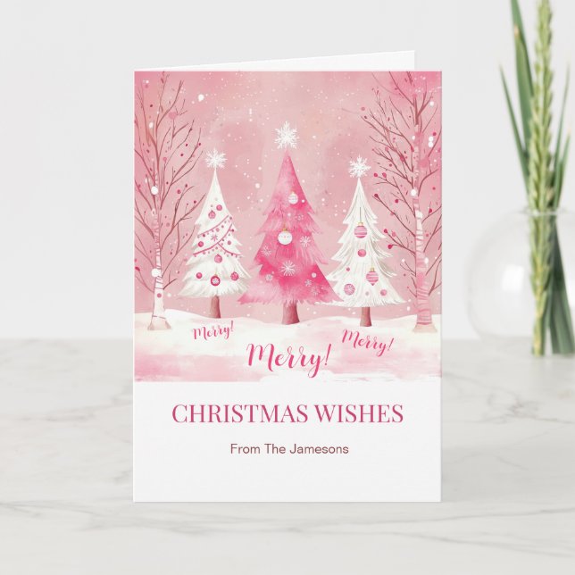 Tarjeta Festiva Navidades Retro Blanco Rosa (Anverso)