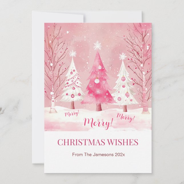 Tarjeta Festiva Navidades Retro Blanco Rosa (Anverso)