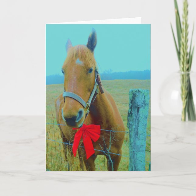 Tarjeta Festiva navidades retro Caballo (Anverso)