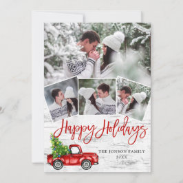 Tarjeta Festiva Navidades Retro Camión Rojo Rústico FOTO DE Bárbar