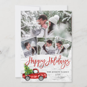 Tarjeta Festiva Navidades Retro Camión Rojo Rústico FOTO DE Bárbar