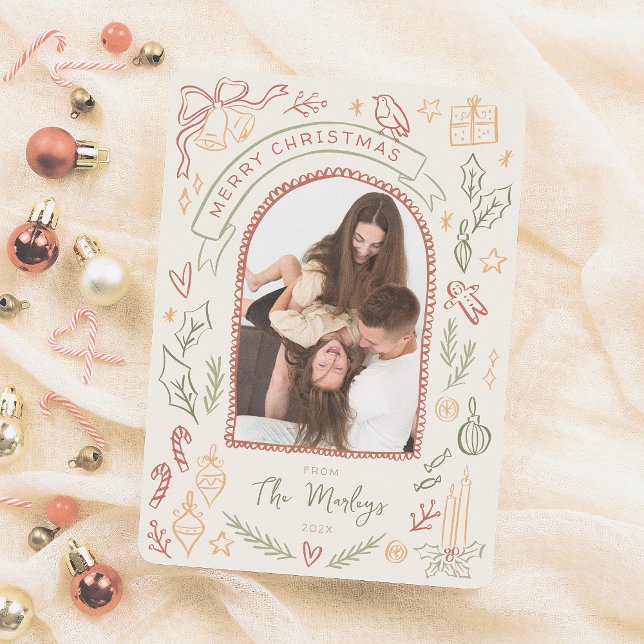 Tarjeta Festiva Navidades Retro caprichosos foto de arco de Ilustr (Subido por el creador)
