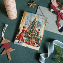 Tarjeta Festiva Navidades retro de árbol de decoración familiar