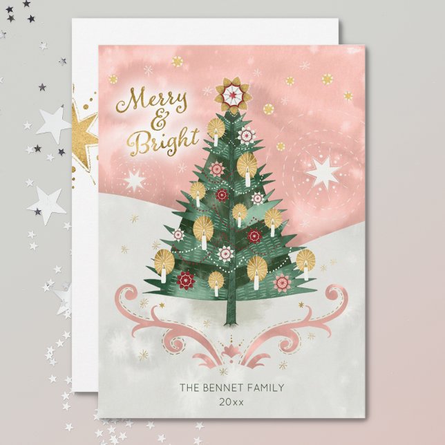 Tarjeta Festiva Navidades retro de arbol ilustrado merry y brillan (Subido por el creador)