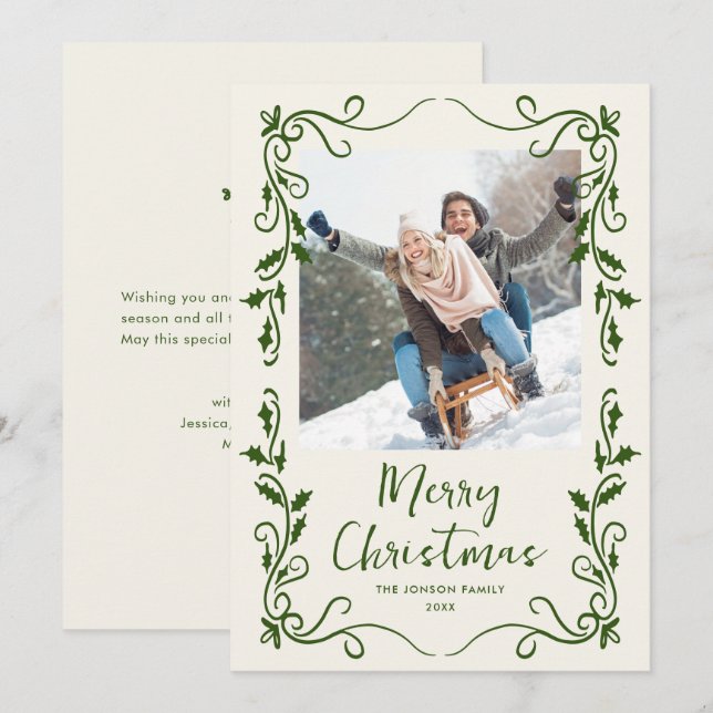 Tarjeta Festiva Navidades retro de burla de mano desgarrada foto (Anverso / Reverso)