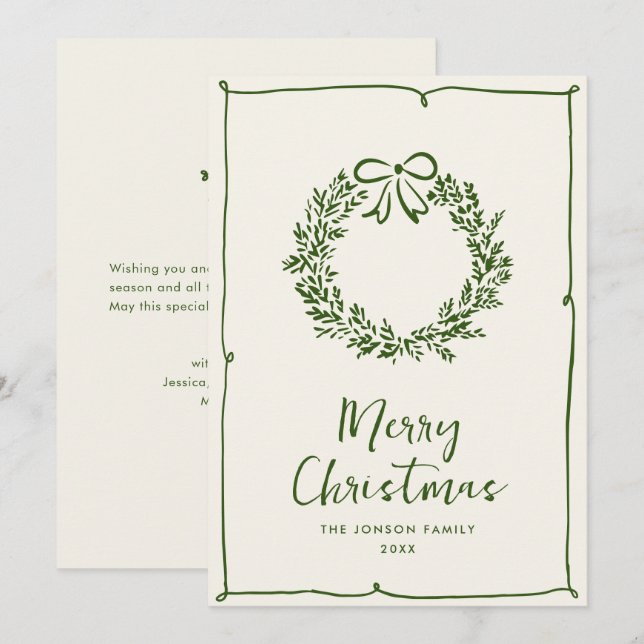 Tarjeta Festiva Navidades retro de burla de mano que dibujó grieta (Anverso / Reverso)