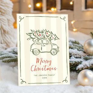 Tarjeta Festiva Navidades retro de burla de mano que dibujó grieta