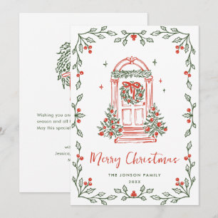Tarjeta Festiva Navidades retro de burla de mano que dibujó grieta