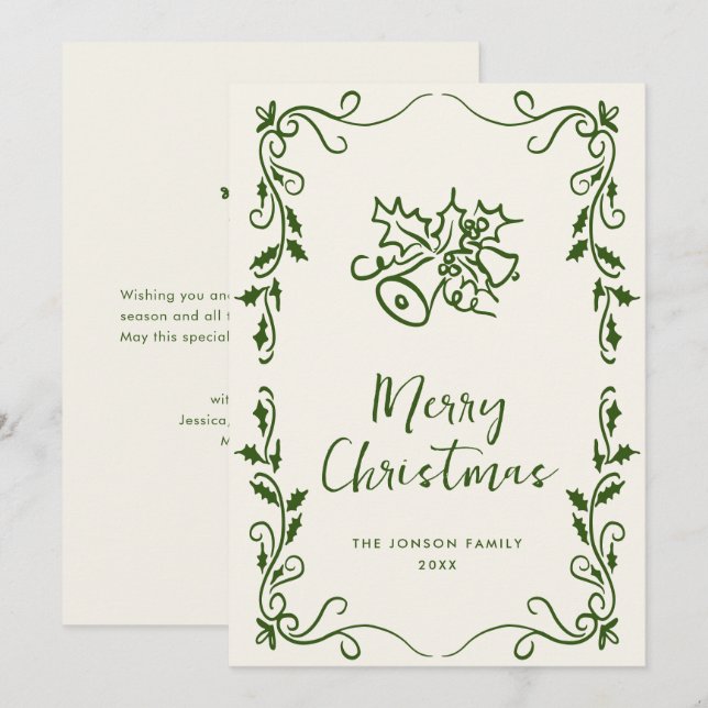 Tarjeta Festiva Navidades retro de burla de mano que dibujó grieta (Anverso / Reverso)