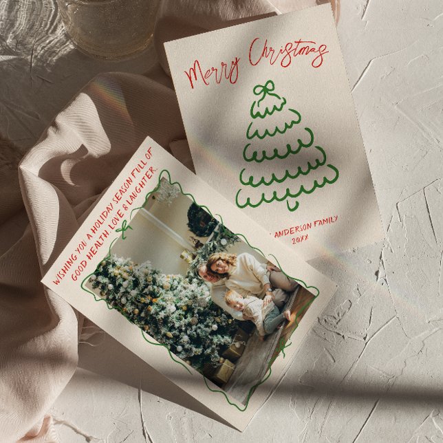 Tarjeta Festiva Navidades retro de fotografía de árbol de arco con (Subido por el creador)