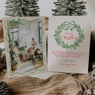 Tarjeta Festiva Navidades retro de fotos de cinta roja dibujada po