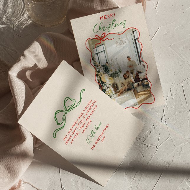 Tarjeta Festiva Navidades retro de fotos de marco con mano roja di (Subido por el creador)