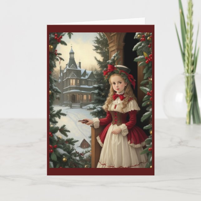 Tarjeta Festiva Navidades retro de la época victoriana (Anverso)