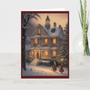 Tarjeta Festiva Navidades retro de la época victoriana