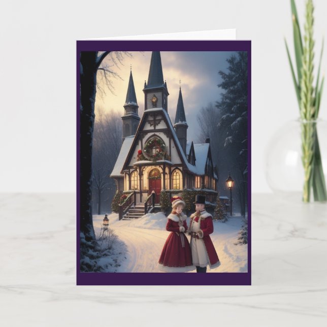 Tarjeta Festiva Navidades retro de la época victoriana (Anverso)