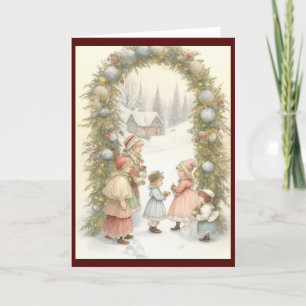 Tarjeta Festiva Navidades retro de la época victoriana