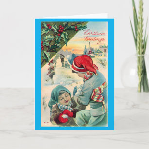 Tarjeta Festiva Navidades retro de la época victoriana