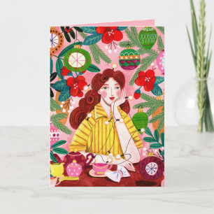 Tarjeta Festiva Navidades retro de mediados del siglo