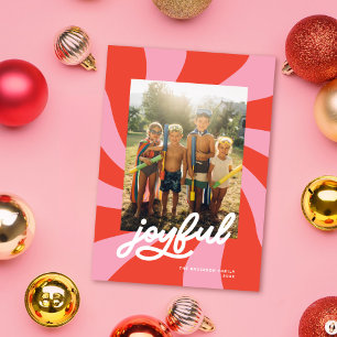 Tarjeta Festiva Navidades Retro De Onda Mod Fotografía Roja Rosa
